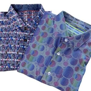 (Lot 2) Visconti Black Mens XL Button Down Shirts Blue Purple Geometric Abstract